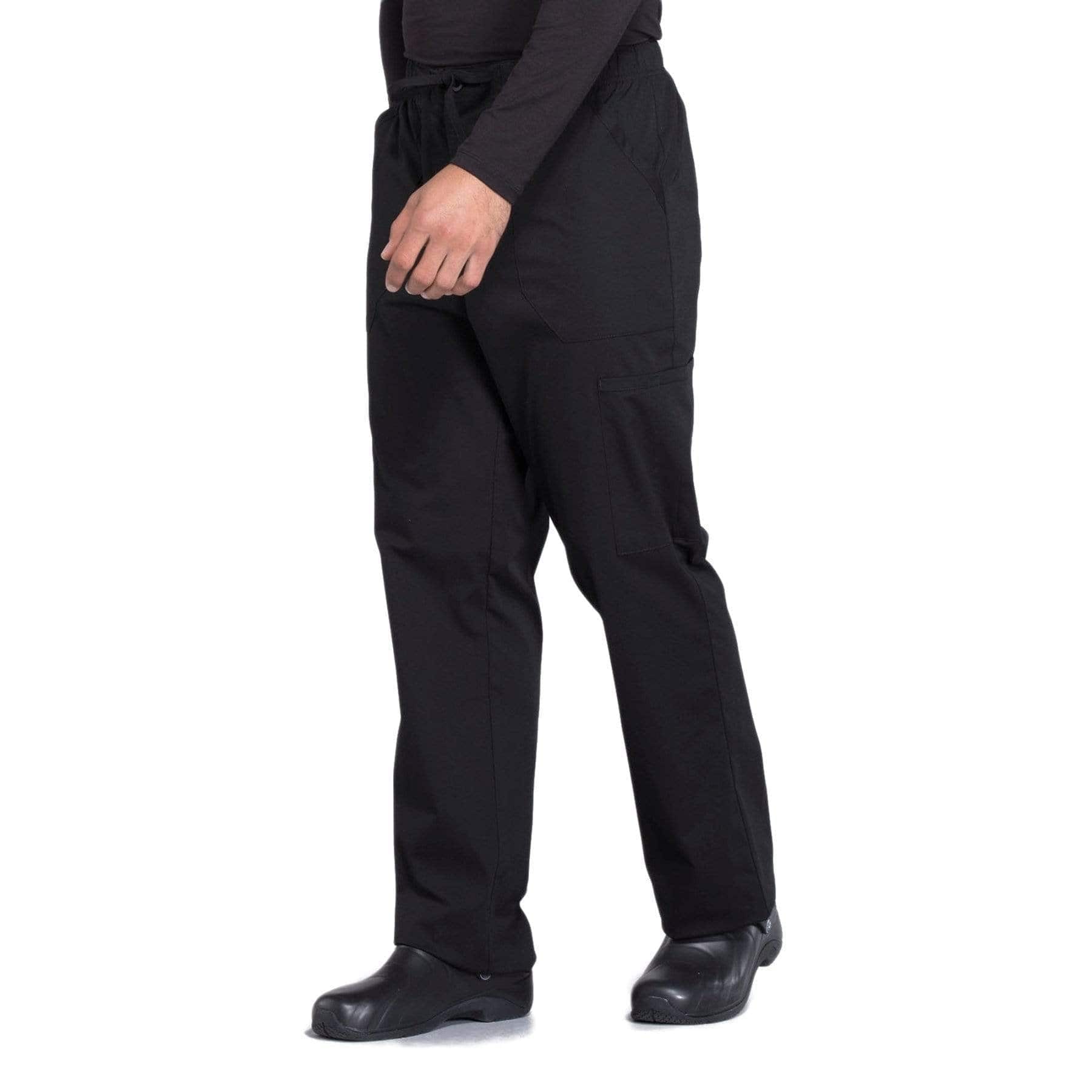Cherokee Scrubs Pants Cherokee Workwear Professionals WW190 Scrubs Pants Men's Tapered Leg Drawstring Cargo Black