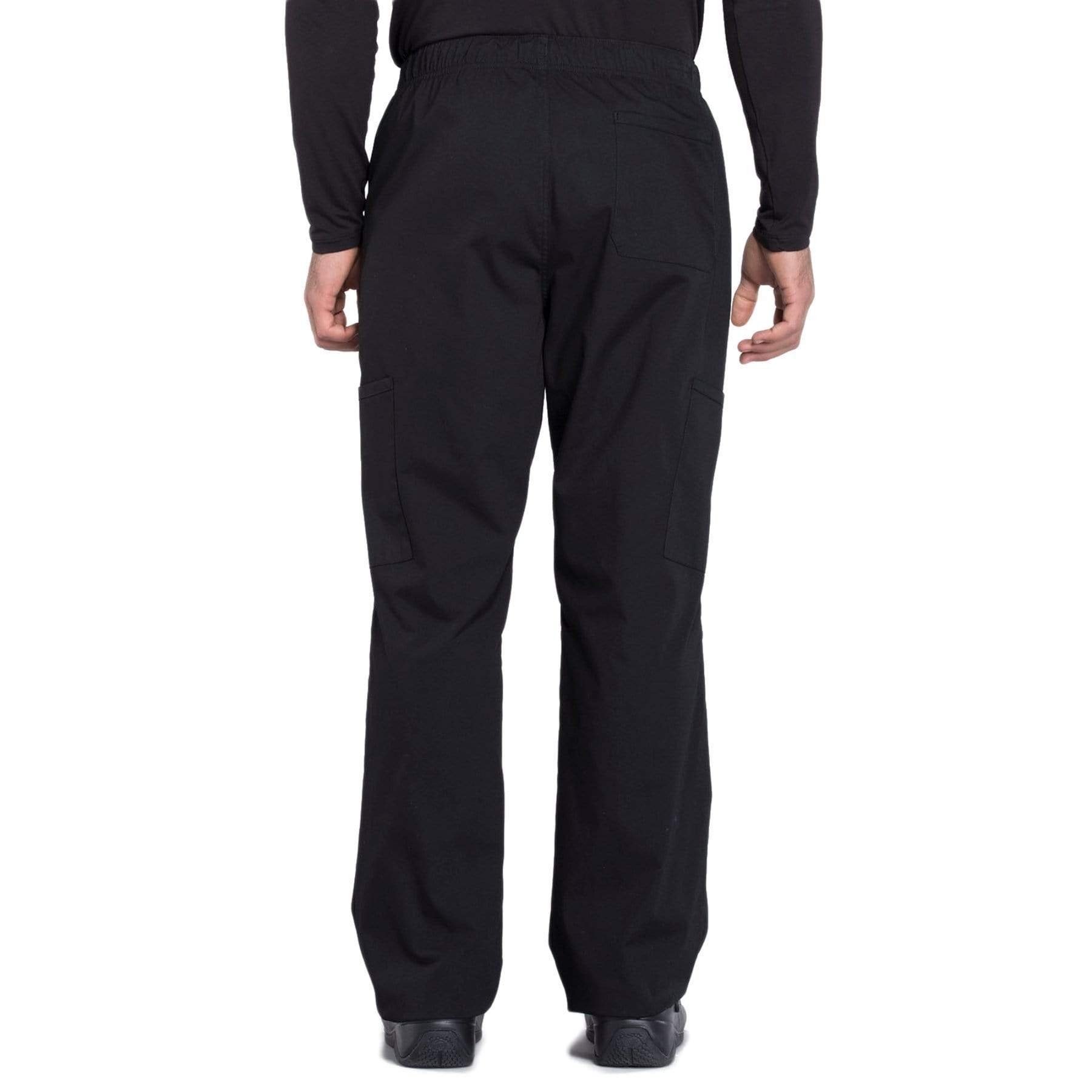 Cherokee Scrubs Pants Cherokee Workwear Professionals WW190 Scrubs Pants Men's Tapered Leg Drawstring Cargo Black