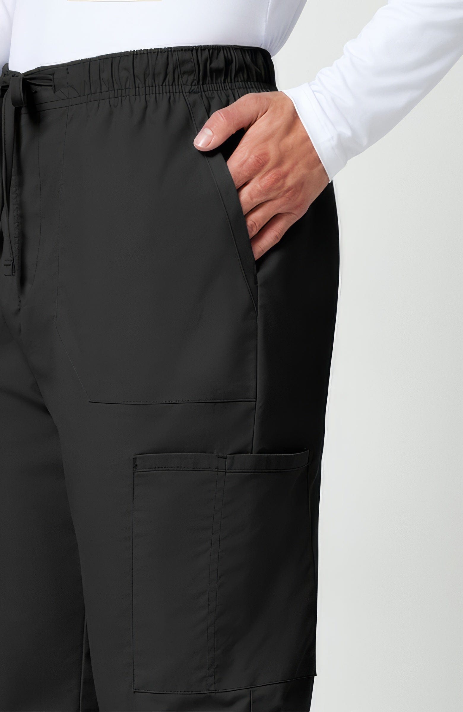 Cherokee Workwear Professionals WW190 Scrubs Pants Men's Tapered Leg Drawstring Cargo Black - BLK