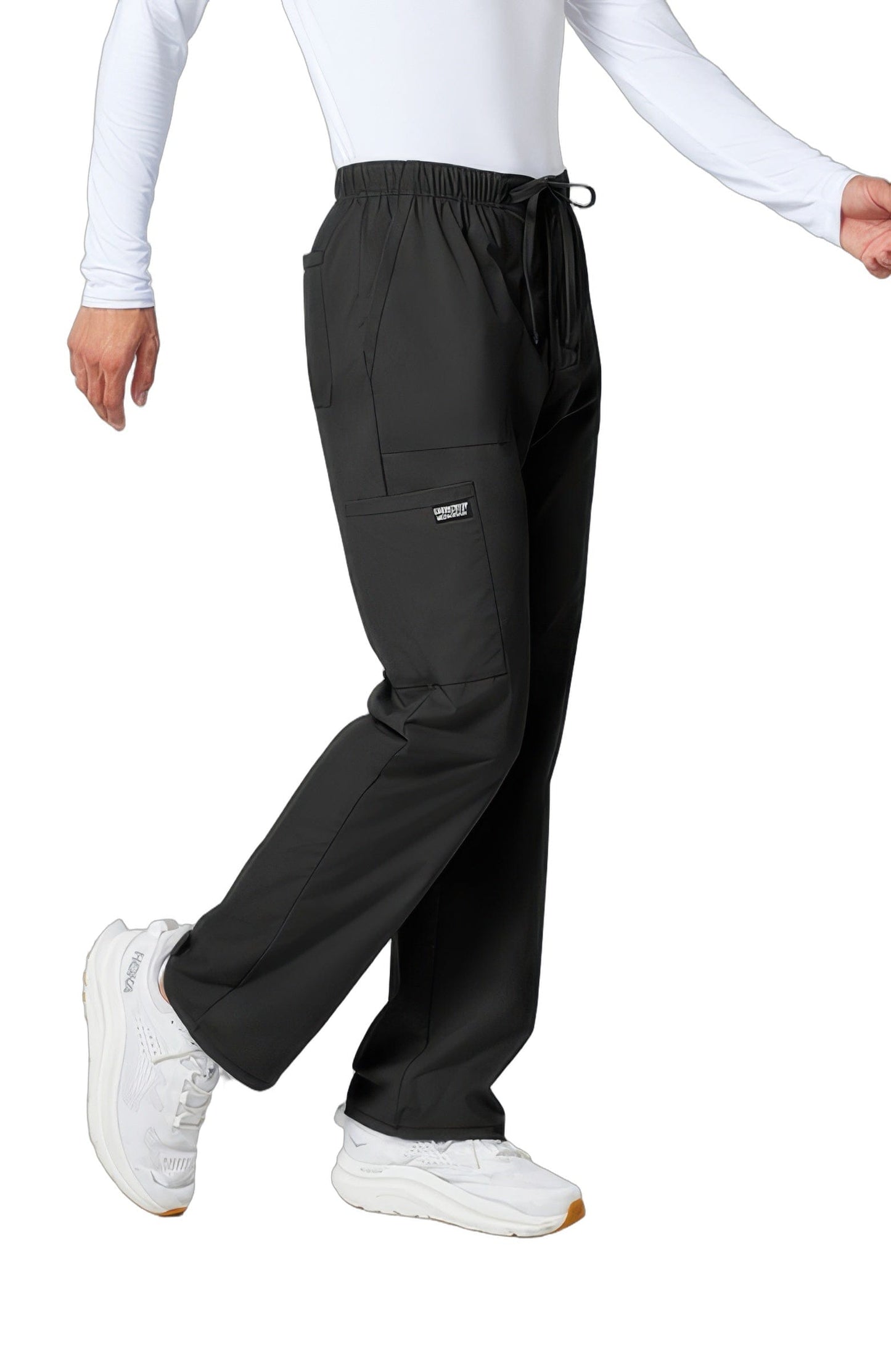 Cherokee Workwear Professionals WW190 Scrubs Pants Men's Tapered Leg Drawstring Cargo Black - BLK
