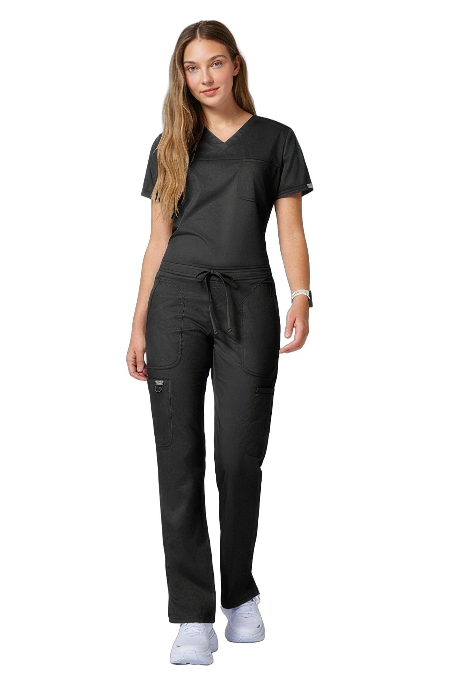 Cherokee Workwear Revolution WW120 Scrubs Pants Women's Mid Rise Flare Drawstring Black - BLK
