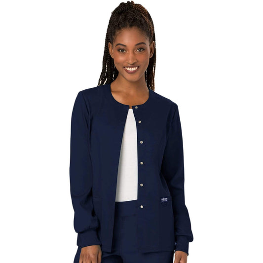 Cherokee Scrubs Jacket M Cherokee Revolution WW310 Scrubs Jacket Women's Snap Front Warm-up Navy