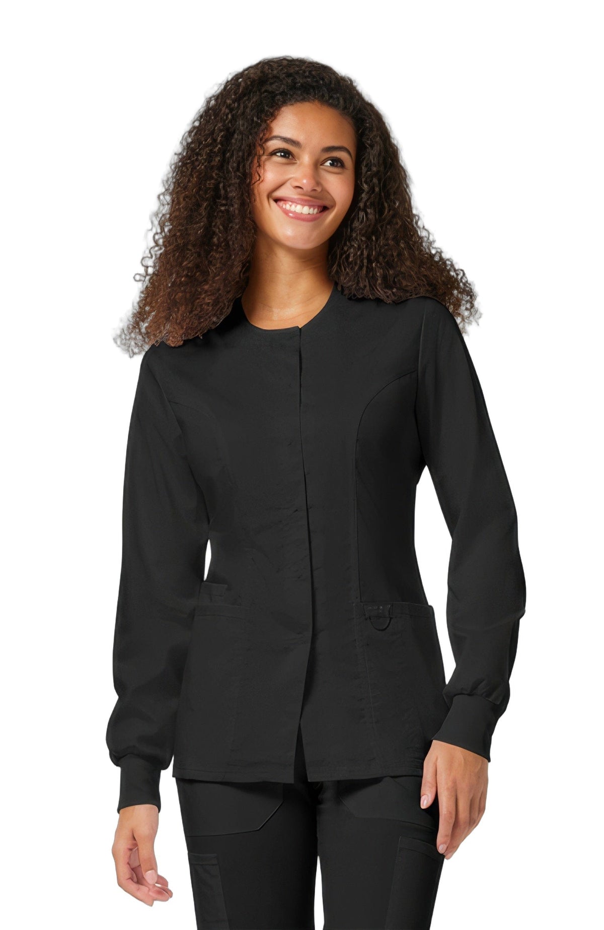 Cherokee Revolution WW310 Women's Snap Front Crew Neck Scrub Jacket Black
