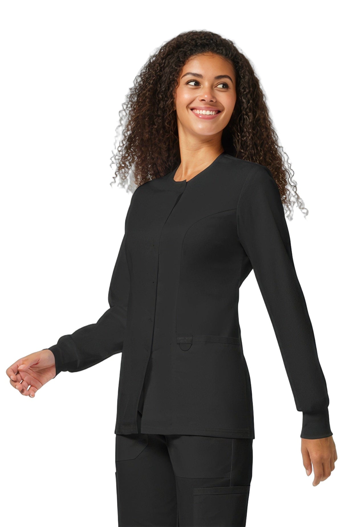 Cherokee Revolution WW310 Women's Snap Front Crew Neck Scrub Jacket Black