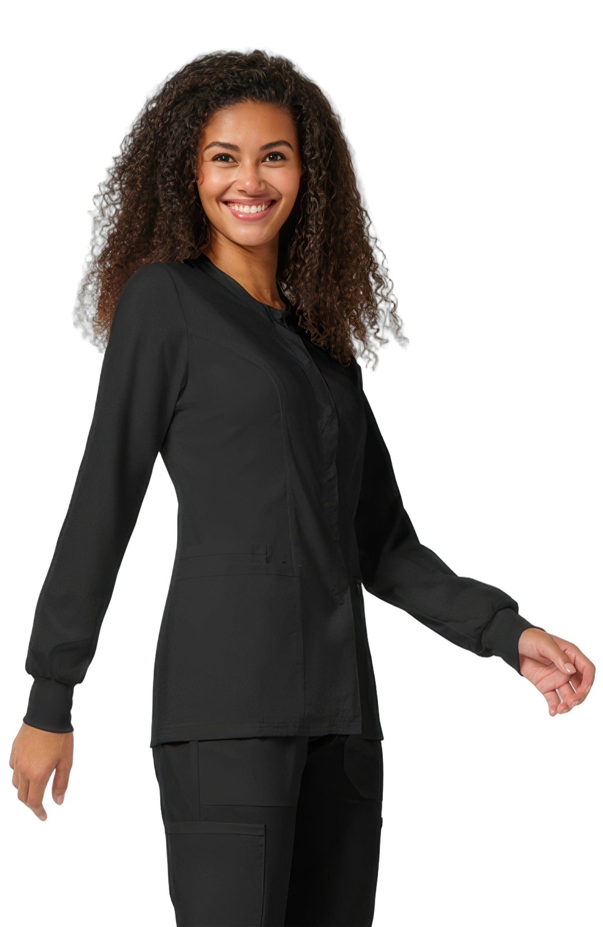 Cherokee Revolution WW310 Women's Snap Front Crew Neck Scrub Jacket Black