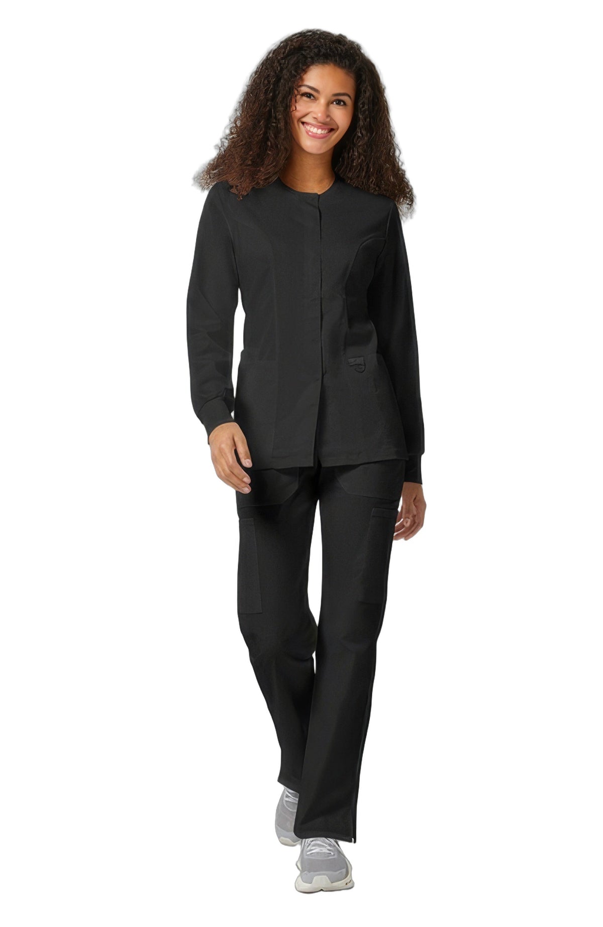 Cherokee Revolution WW310 Women's Snap Front Crew Neck Scrub Jacket Black