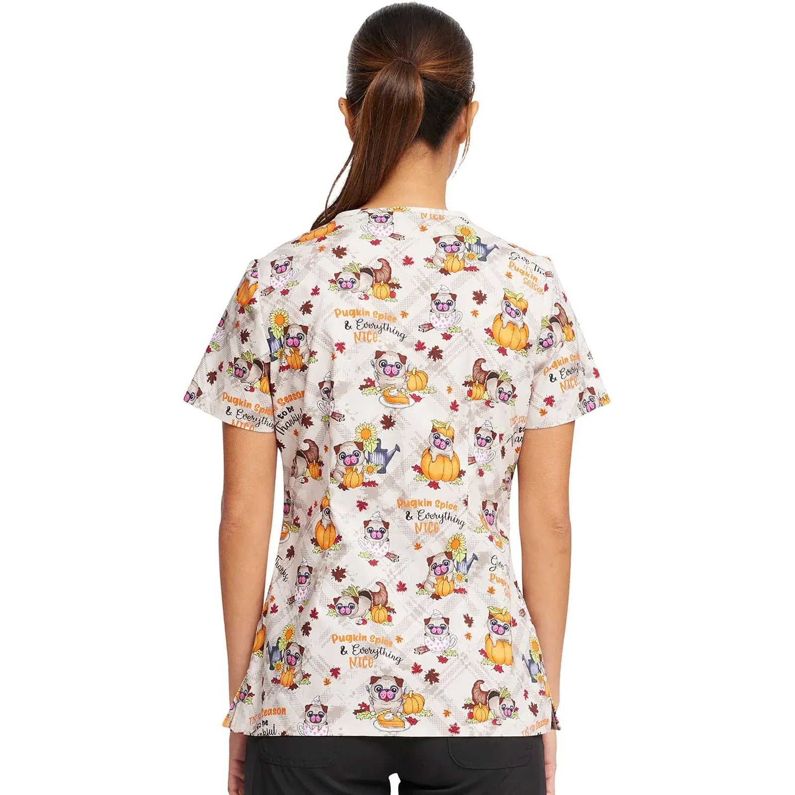 Medshop Australia Cherokee V-Neck Print Top in Pugkin Spice Season