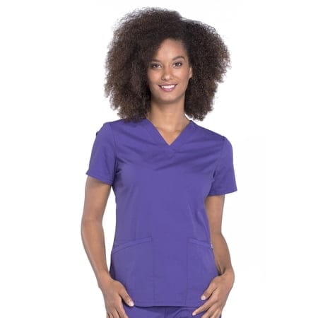 Cherokee V-Neck Scrub Top with Patch Pockets Grape
