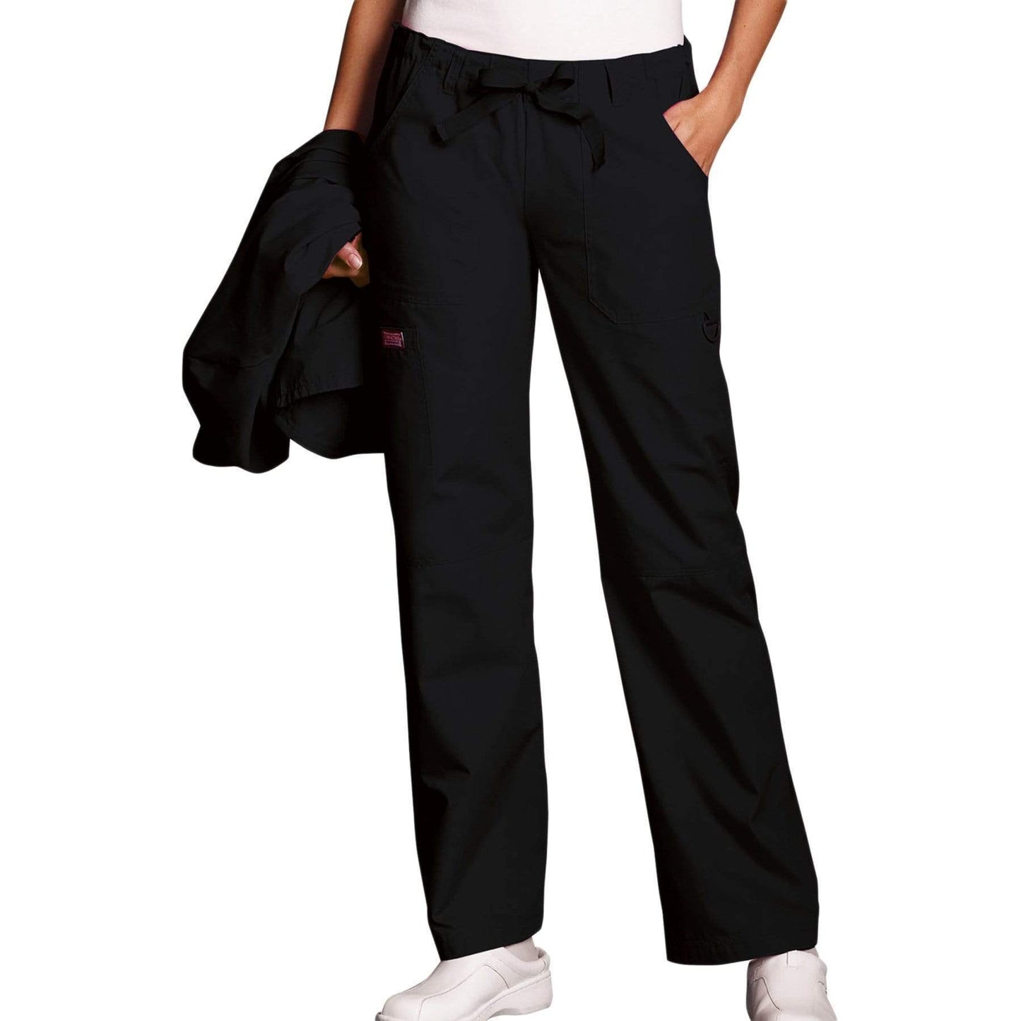 Cherokee Scrubs Pants L / Regular Length Cherokee Workwear 4020 Scrubs Pants Women's Low Rise Drawstring Cargo Black