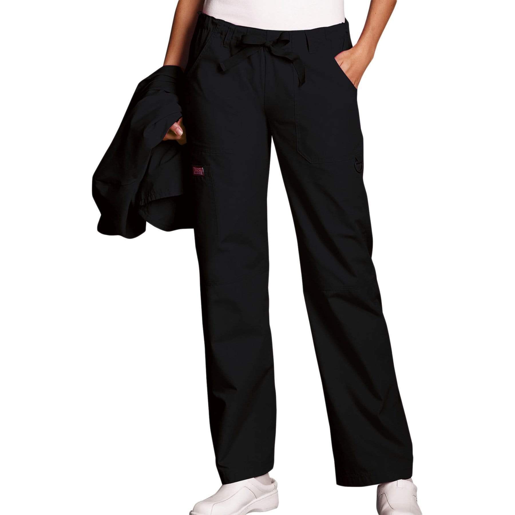 Cherokee Scrubs Pants L / Regular Length Cherokee Workwear 4020 Scrubs Pants Women's Low Rise Drawstring Cargo Black