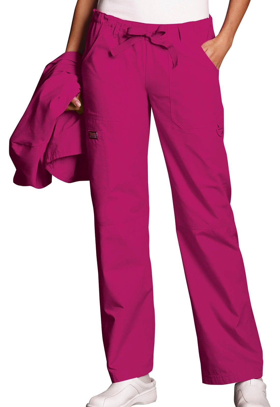 Cherokee Scrubs Pants S / Regular Length Cherokee Workwear 4101 Scrubs Pants Womens Natural Rise Flare Leg Drawstring Raspberry