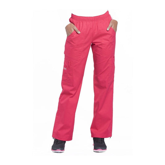 Cherokee Workwear 4200 Scrubs Pants Women's Natural Rise Tapered Pull-On Cargo Fruit Punch