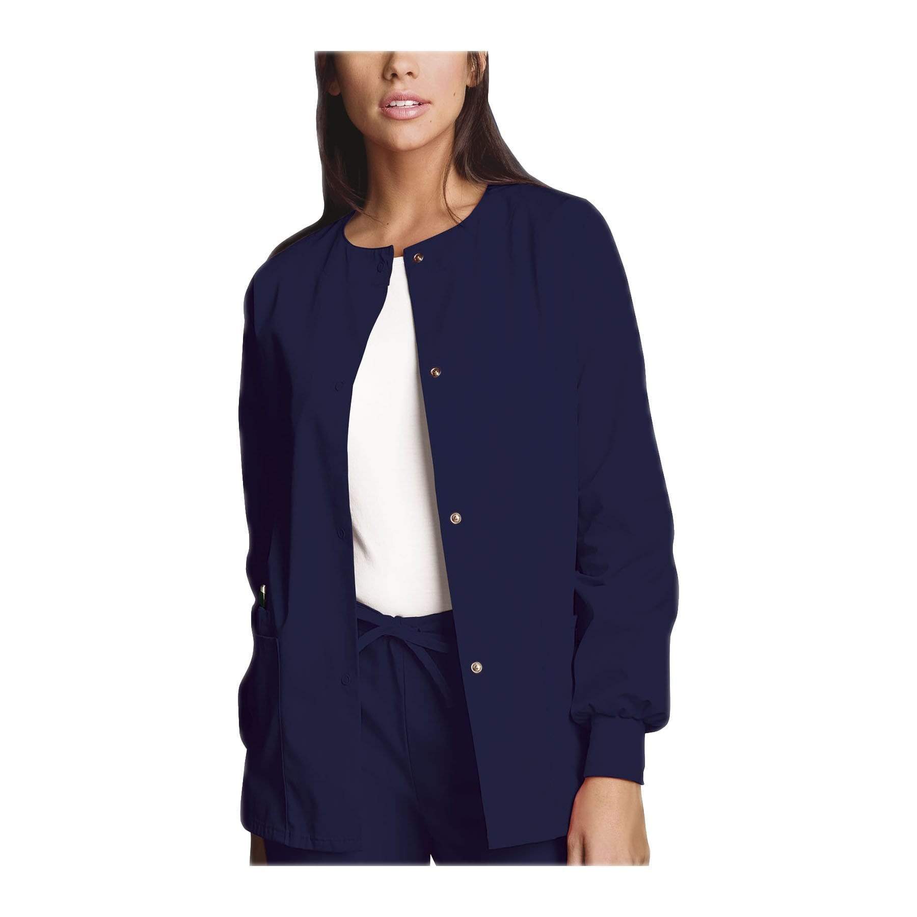 Cherokee Scrubs Jacket Cherokee Workwear 4350 Scrubs Jacket Women's Snap Front Warm-Up Navy