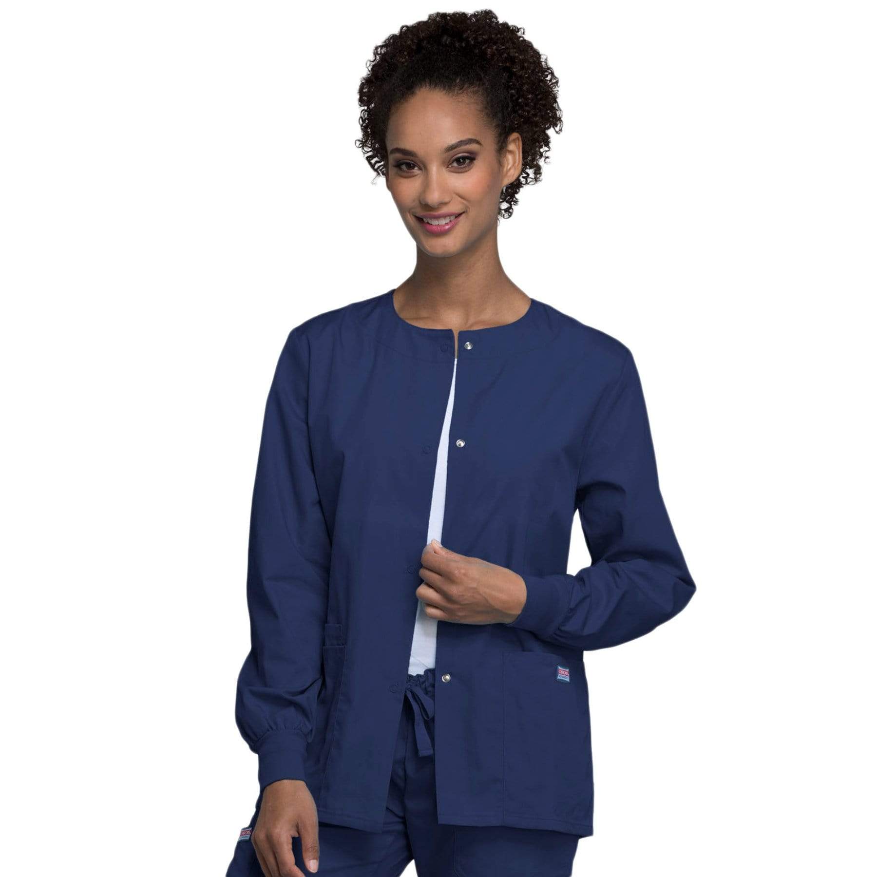Cherokee Scrubs Jacket Cherokee Workwear 4350 Scrubs Jacket Women's Snap Front Warm-Up Navy