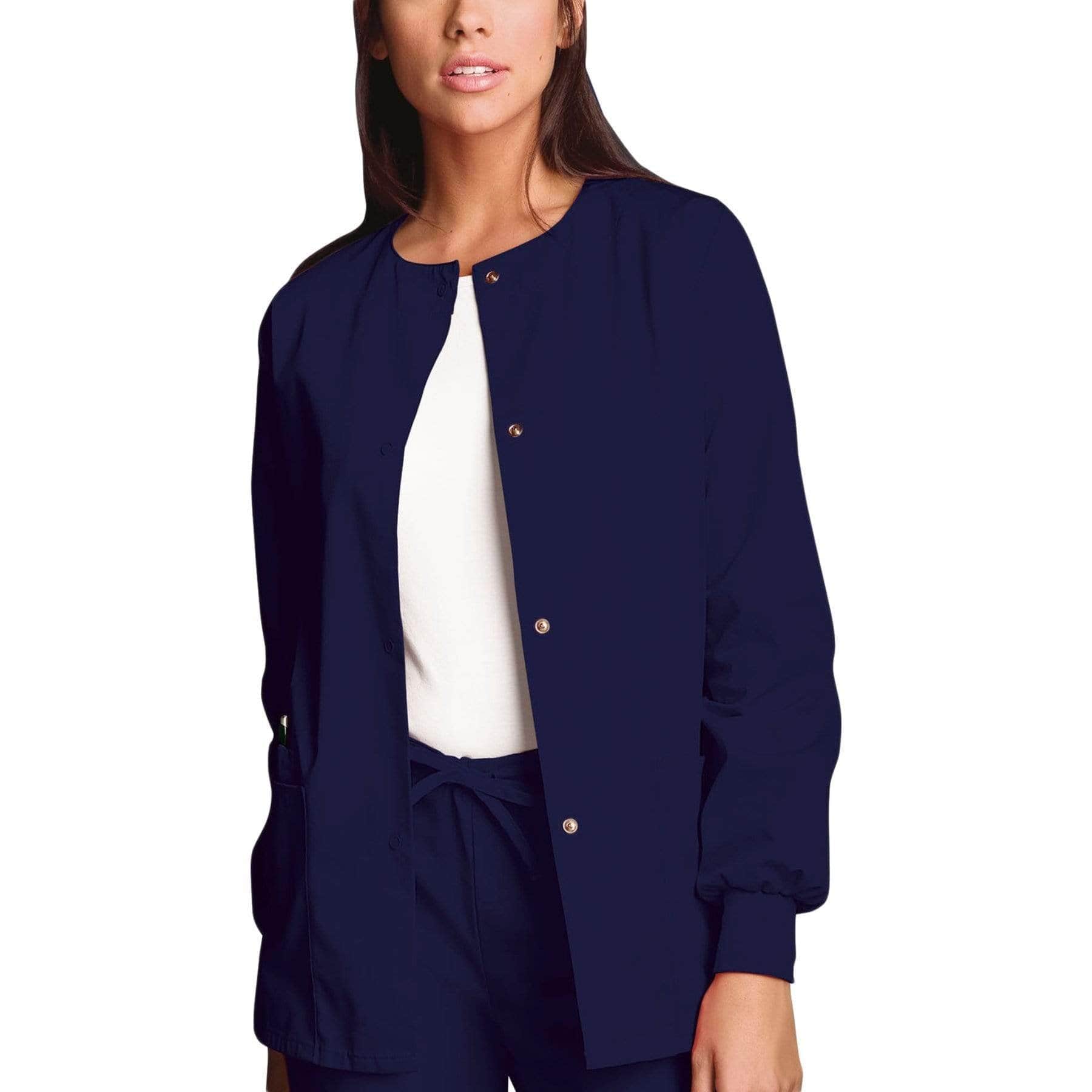 Cherokee Scrubs Jacket Cherokee Workwear 4350 Scrubs Jacket Women's Snap Front Warm-Up Navy