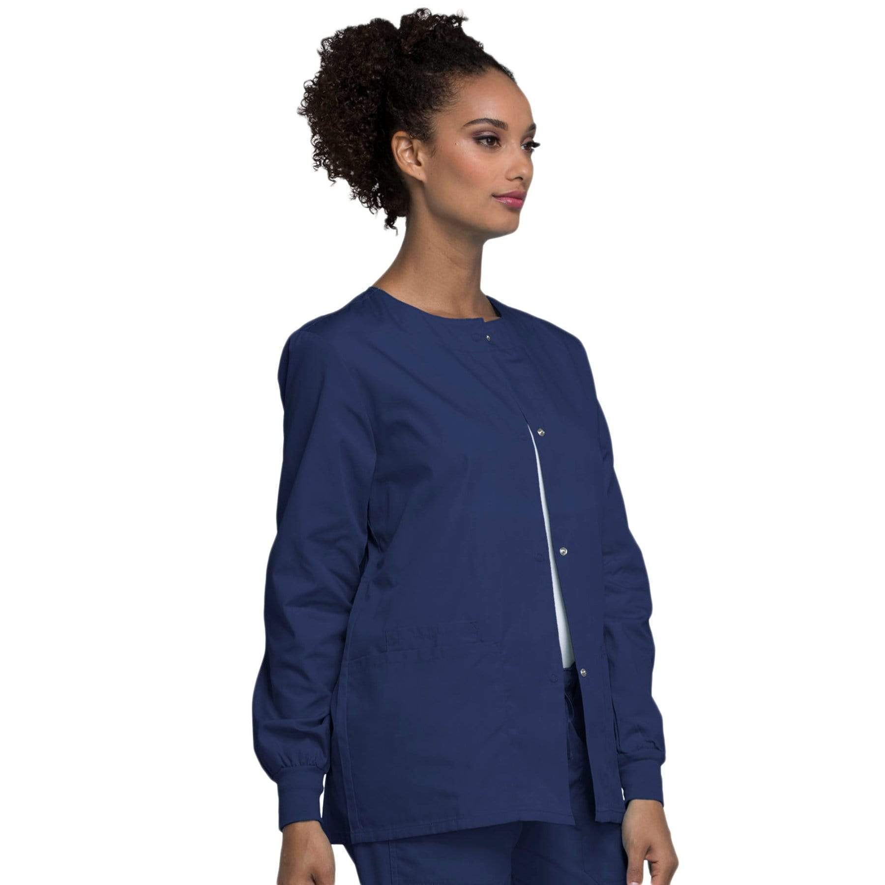 Cherokee Scrubs Jacket Cherokee Workwear 4350 Scrubs Jacket Women's Snap Front Warm-Up Navy