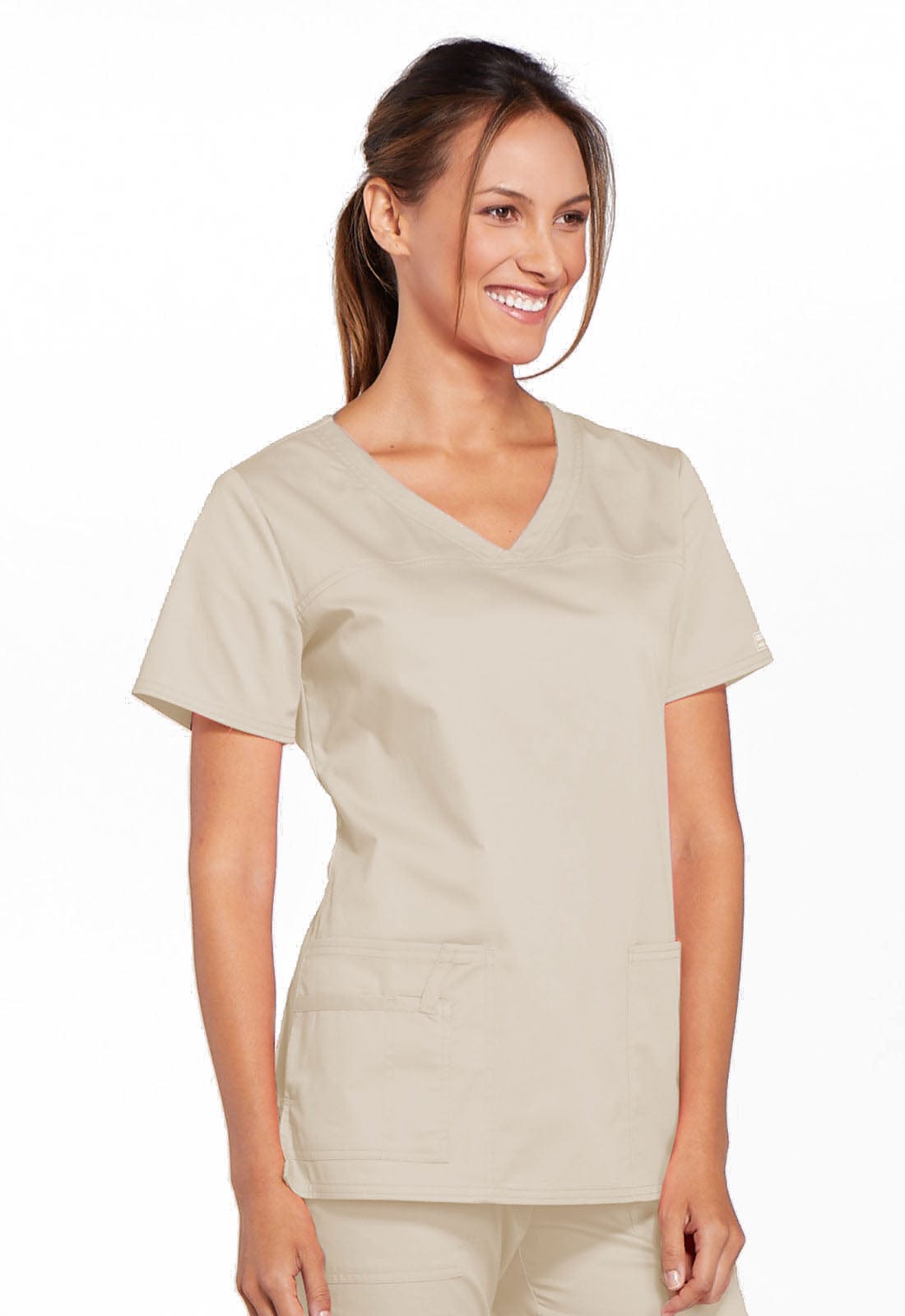 PIM-BUN M Cherokee Workwear 4727 Khaki - Core Stretch V-Neck Scrubs Top
