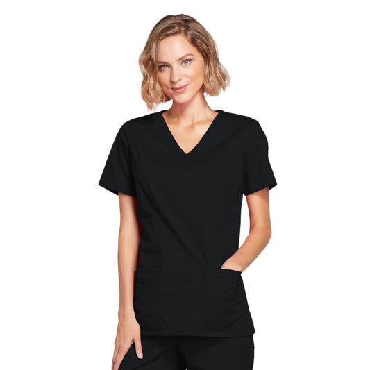 Cherokee Scrub Tops XXS Cherokee Workwear 4728 Black - Core Stretch Mock Wrap Top
