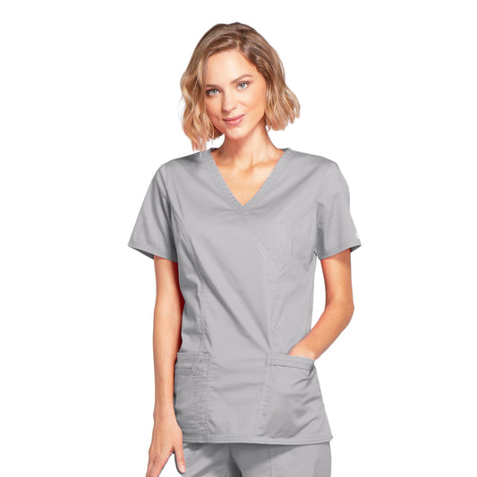 PIM-BUN XXS Cherokee Workwear 4728 Grey - Core Stretch Mock Wrap Top