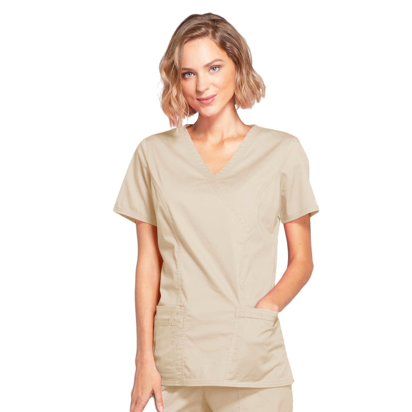 PIM-BUN XS Cherokee Workwear 4728 Khaki - Core Stretch Mock Wrap Top