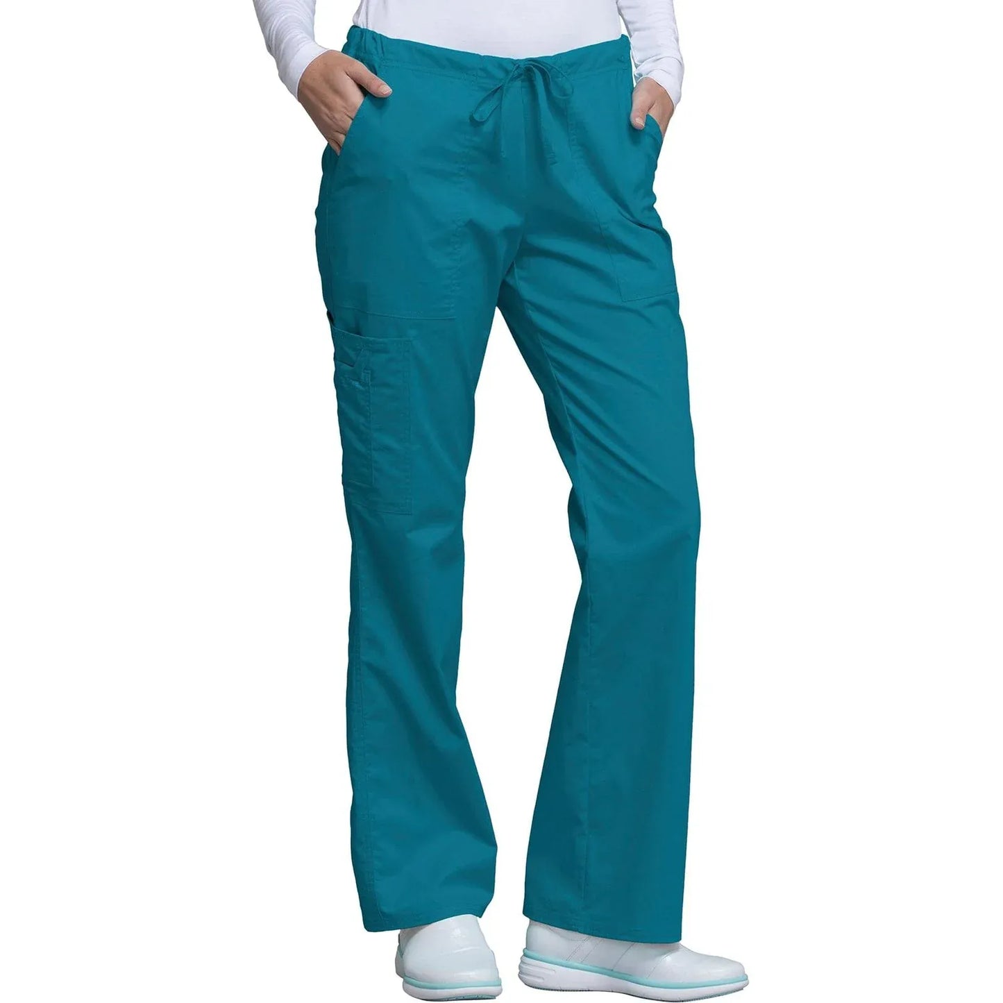Cherokee Scrubs Pants Cherokee Workwear Core Stretch 4044 Scrubs Pants Womens Mid Rise Drawstring Cargo Caribbean Blue