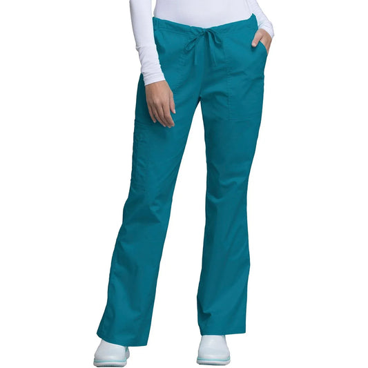 Cherokee Scrubs Pants M / Regular Length Cherokee Workwear Core Stretch 4044 Scrubs Pants Womens Mid Rise Drawstring Cargo Caribbean Blue