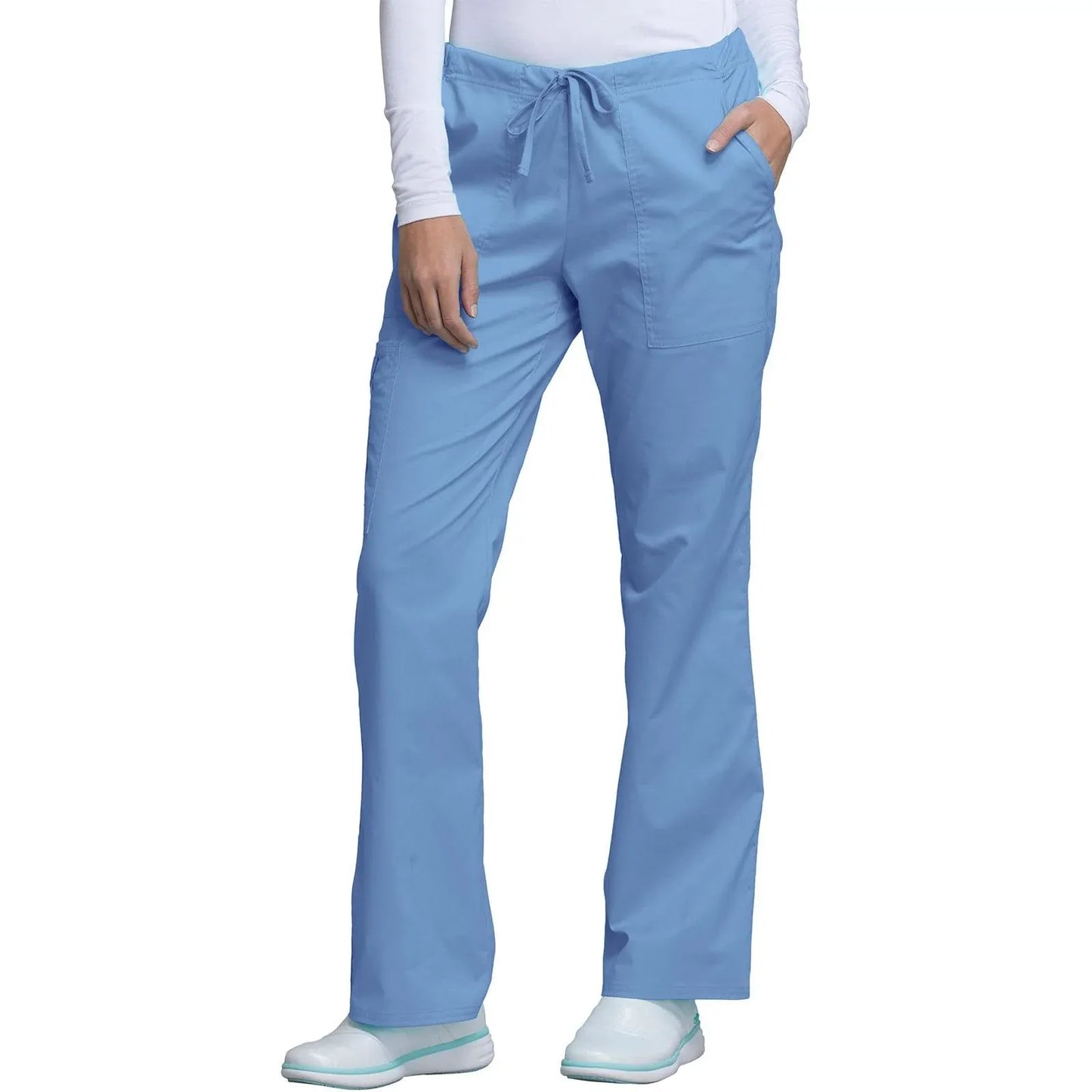 Cherokee Scrubs Pants Cherokee Workwear Core Stretch 4044 Scrubs Pants Womens Mid Rise Drawstring Cargo Ceil Blue