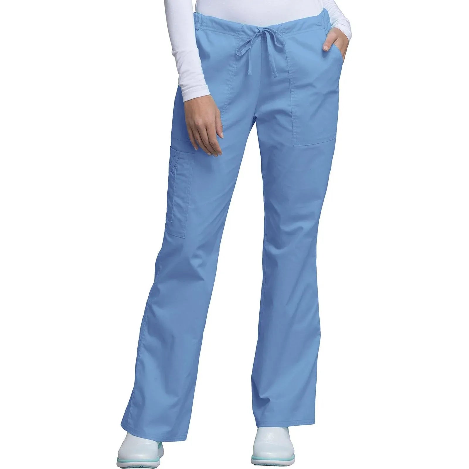 Cherokee Scrubs Pants Cherokee Workwear Core Stretch 4044 Scrubs Pants Womens Mid Rise Drawstring Cargo Ceil Blue
