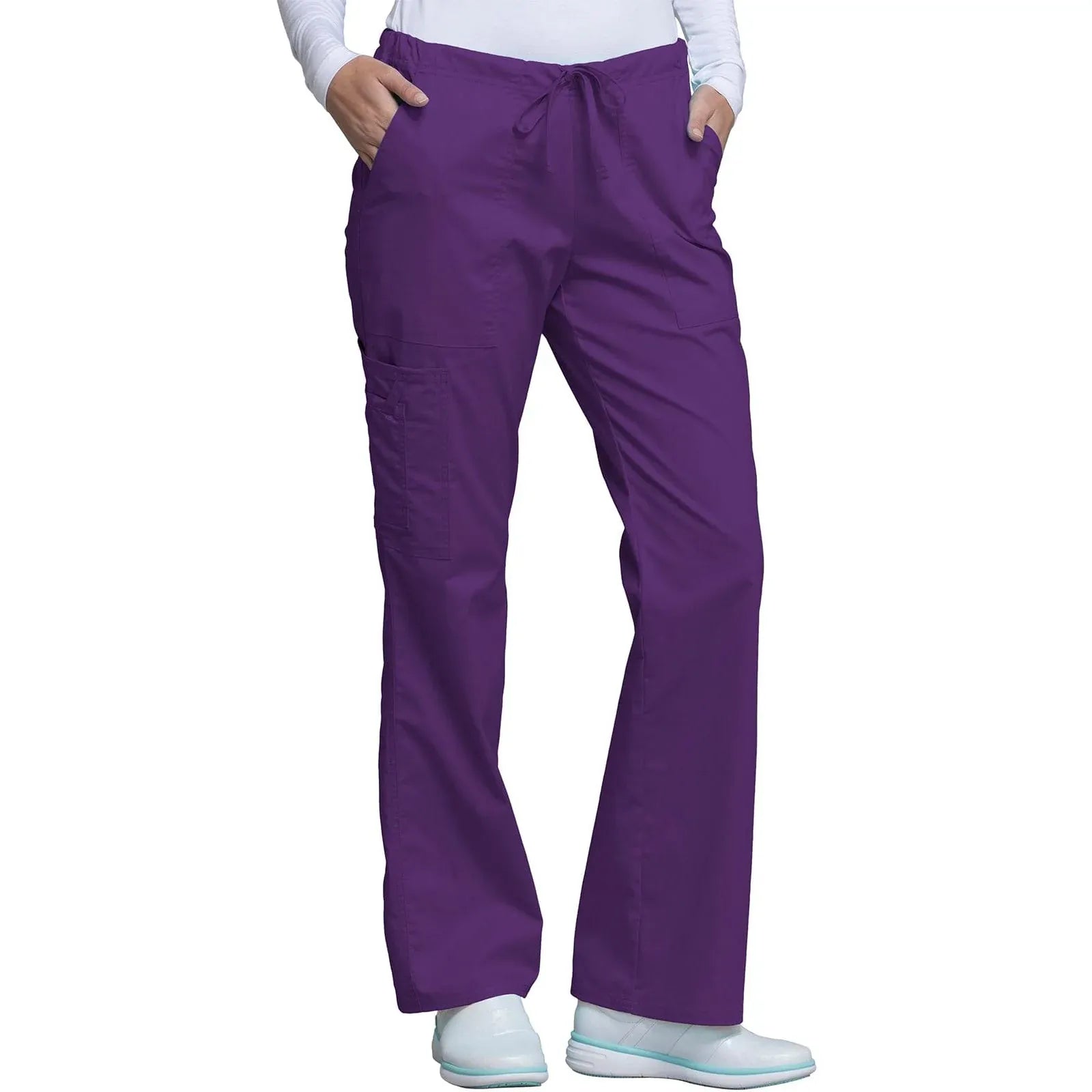 Cherokee Scrubs Pants Cherokee Workwear Core Stretch 4044 Scrubs Pants Womens Mid Rise Drawstring Cargo Eggplant