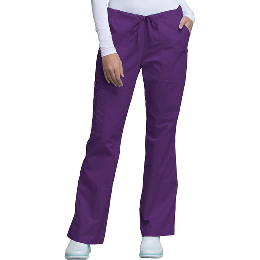 Cherokee Scrubs Pants M / Regular Length Cherokee Workwear Core Stretch 4044 Scrubs Pants Womens Mid Rise Drawstring Cargo Eggplant