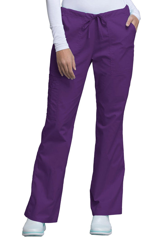 Cherokee Scrubs Pants M / Regular Length Cherokee Workwear Core Stretch 4044 Scrubs Pants Womens Mid Rise Drawstring Cargo Eggplant
