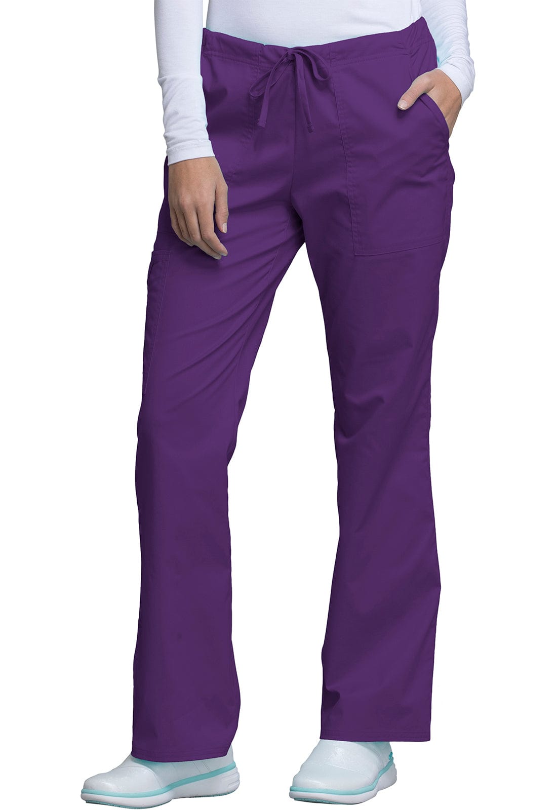 Cherokee Scrubs Pants Cherokee Workwear Core Stretch 4044 Scrubs Pants Womens Mid Rise Drawstring Cargo Eggplant