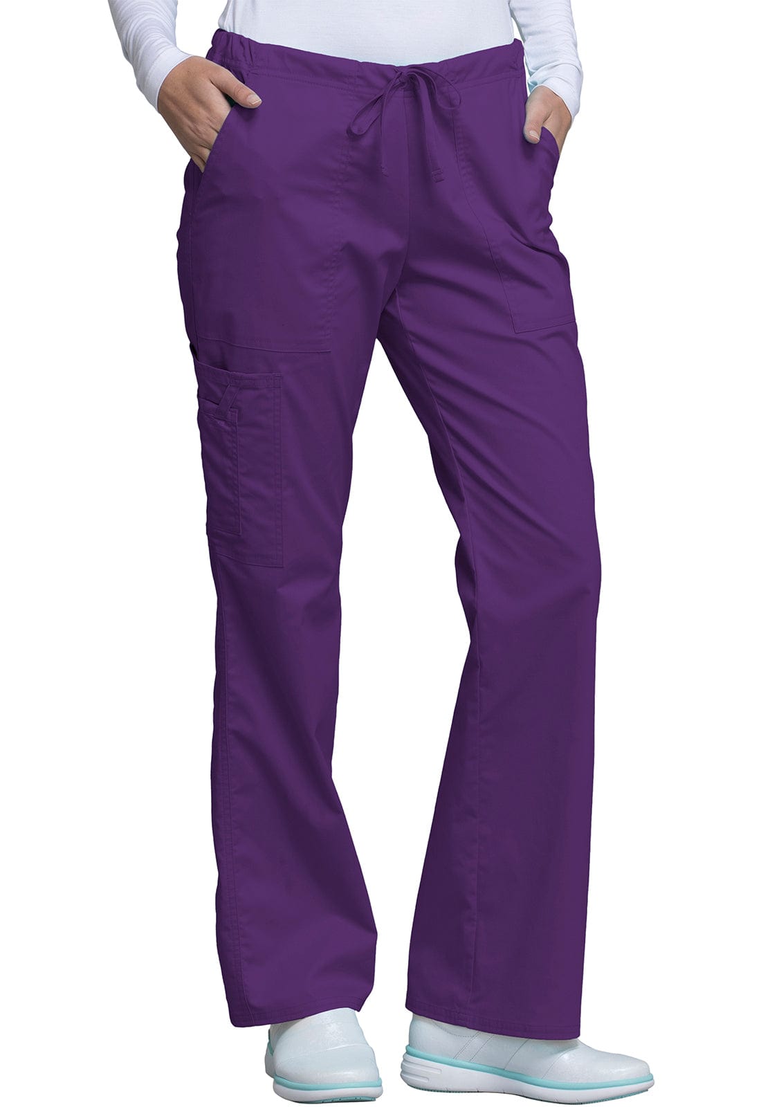 Cherokee Scrubs Pants Cherokee Workwear Core Stretch 4044 Scrubs Pants Womens Mid Rise Drawstring Cargo Eggplant