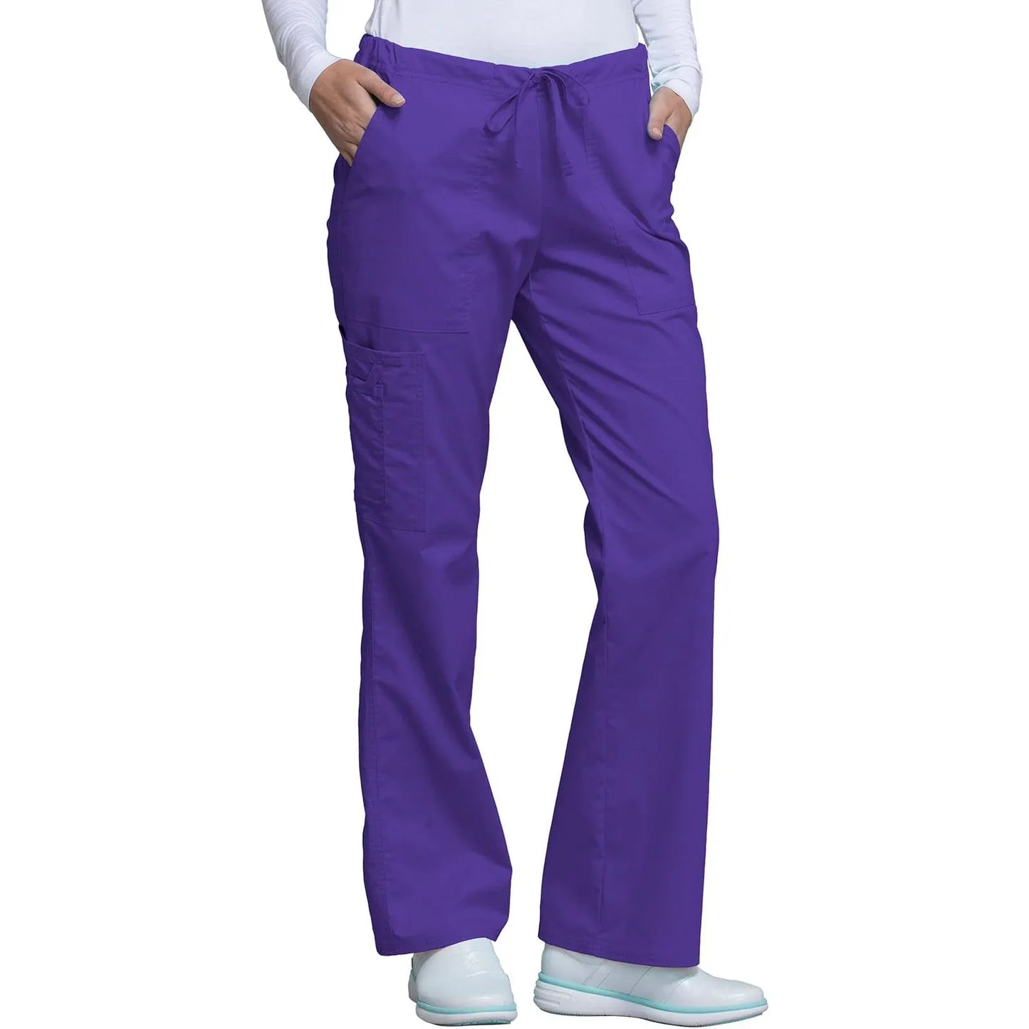 Cherokee Scrubs Pants Cherokee Workwear Core Stretch 4044 Scrubs Pants Womens Mid Rise Drawstring Cargo Grape