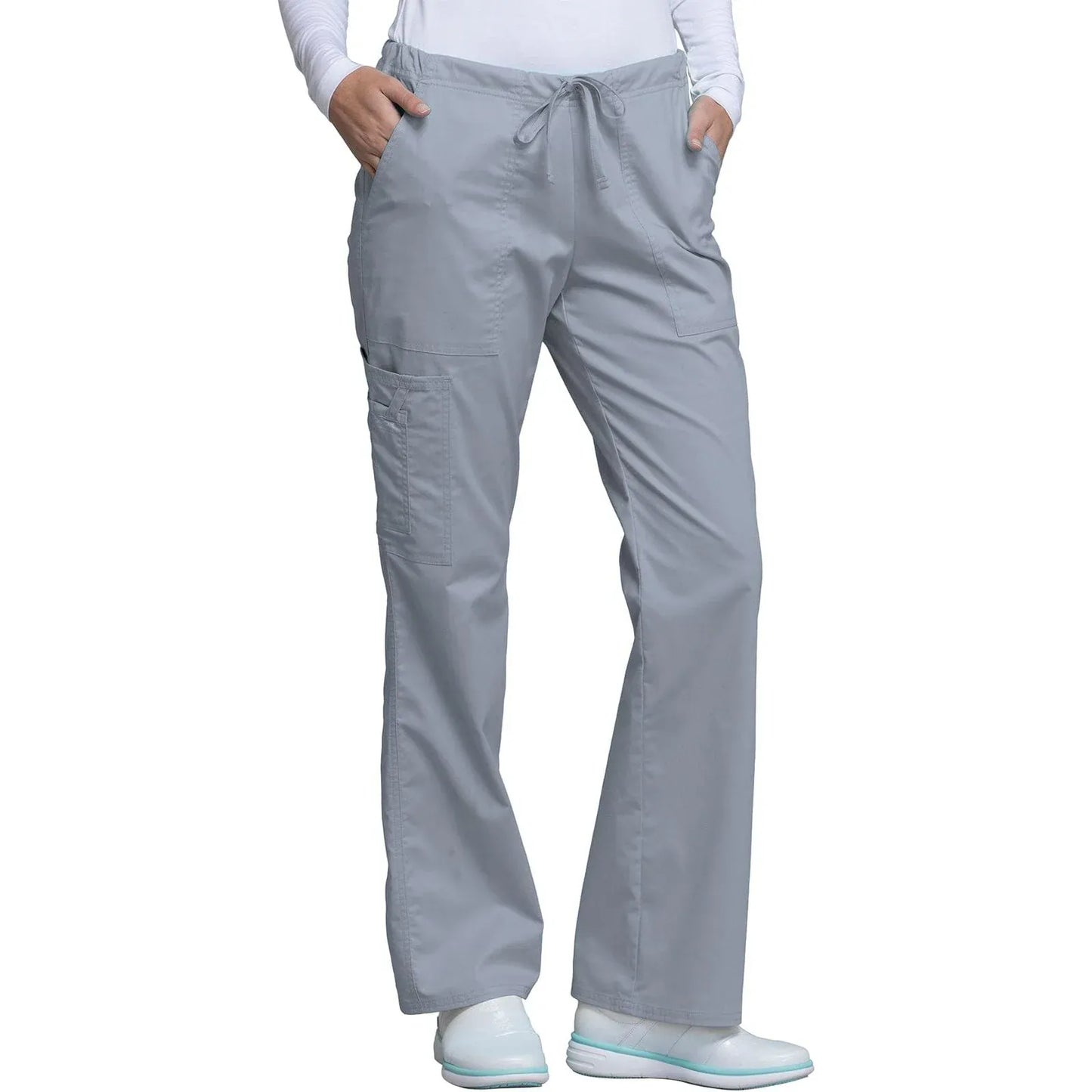 Cherokee Scrubs Pants Cherokee Workwear Core Stretch 4044 Scrubs Pants Womens Mid Rise Drawstring Cargo Grey