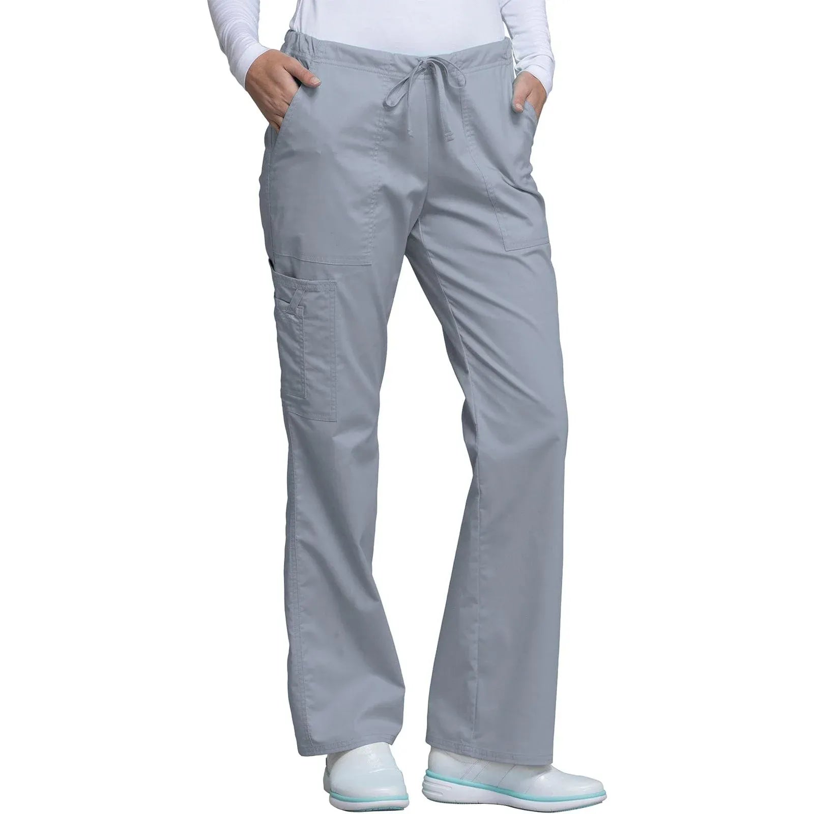 Cherokee Scrubs Pants Cherokee Workwear Core Stretch 4044 Scrubs Pants Womens Mid Rise Drawstring Cargo Grey