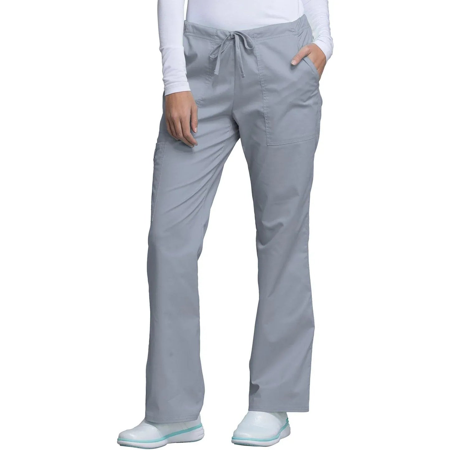 Cherokee Scrubs Pants Cherokee Workwear Core Stretch 4044 Scrubs Pants Womens Mid Rise Drawstring Cargo Grey