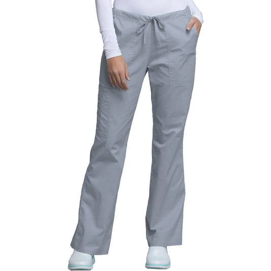 Cherokee Scrubs Pants M / Standard Cherokee Workwear Core Stretch 4044 Scrubs Pants Womens Mid Rise Drawstring Cargo Grey