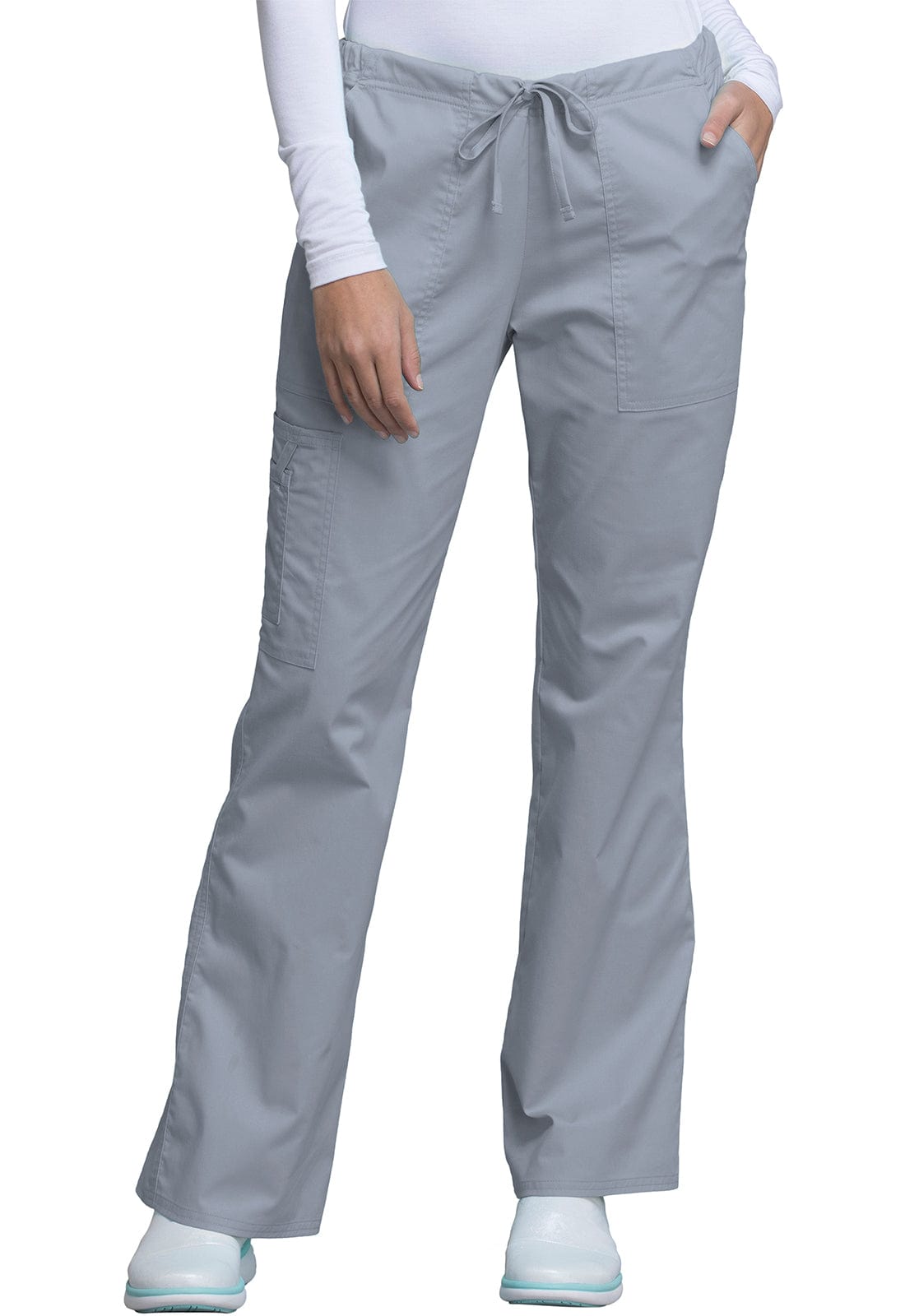 Cherokee Scrubs Pants M / Standard Cherokee Workwear Core Stretch 4044 Scrubs Pants Womens Mid Rise Drawstring Cargo Grey