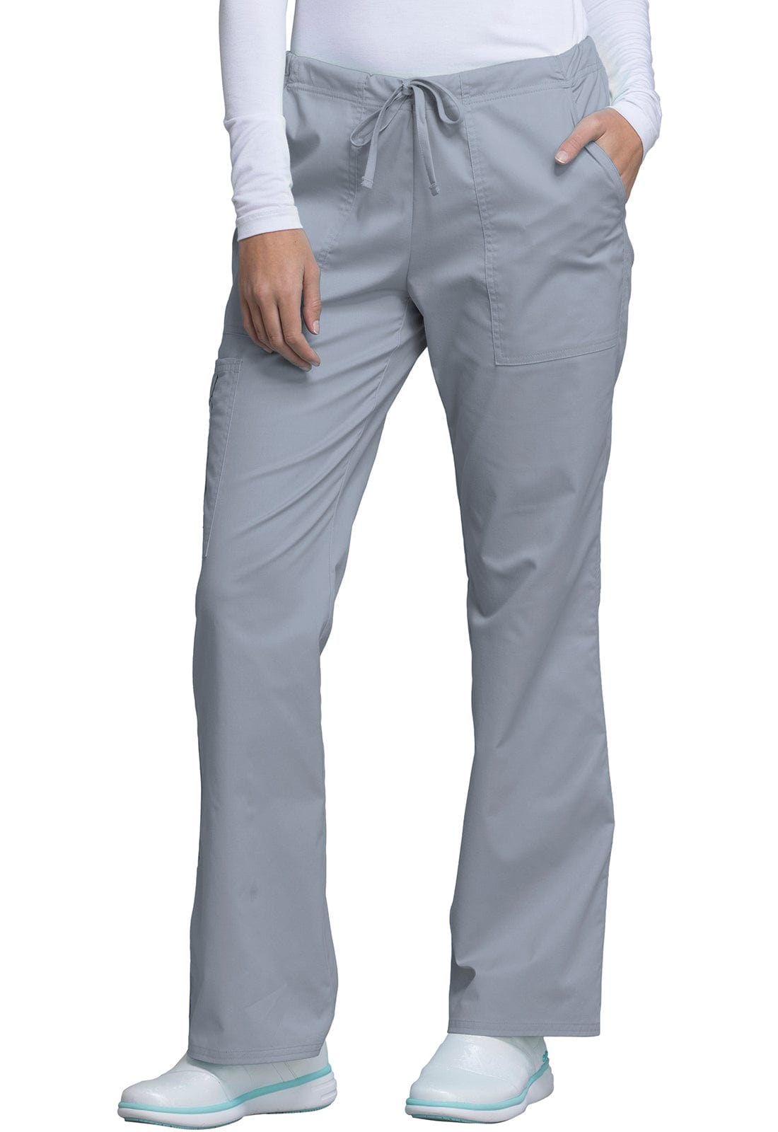 Cherokee Scrubs Pants Cherokee Workwear Core Stretch 4044 Scrubs Pants Womens Mid Rise Drawstring Cargo Grey