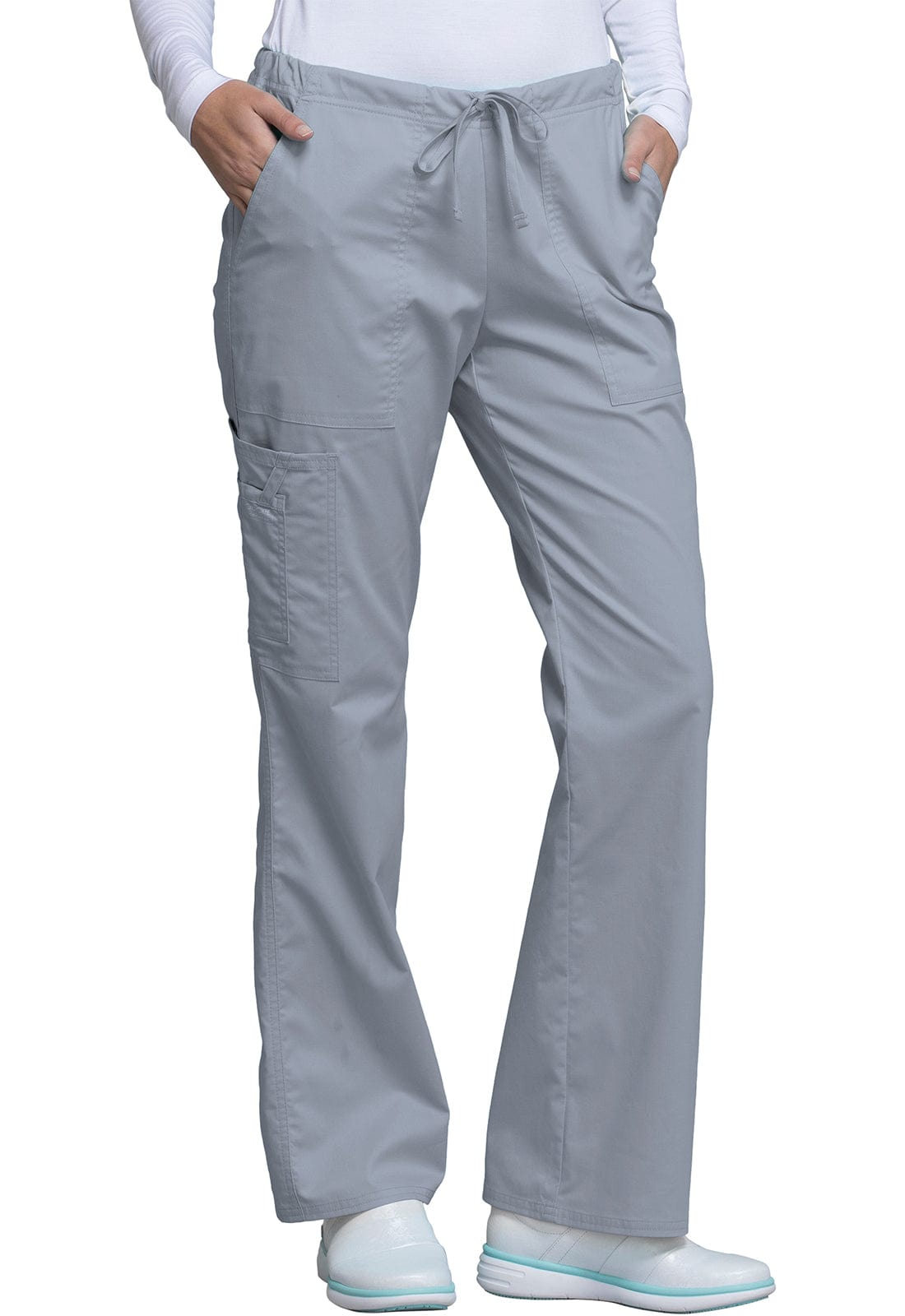 Cherokee Scrubs Pants Cherokee Workwear Core Stretch 4044 Scrubs Pants Womens Mid Rise Drawstring Cargo Grey