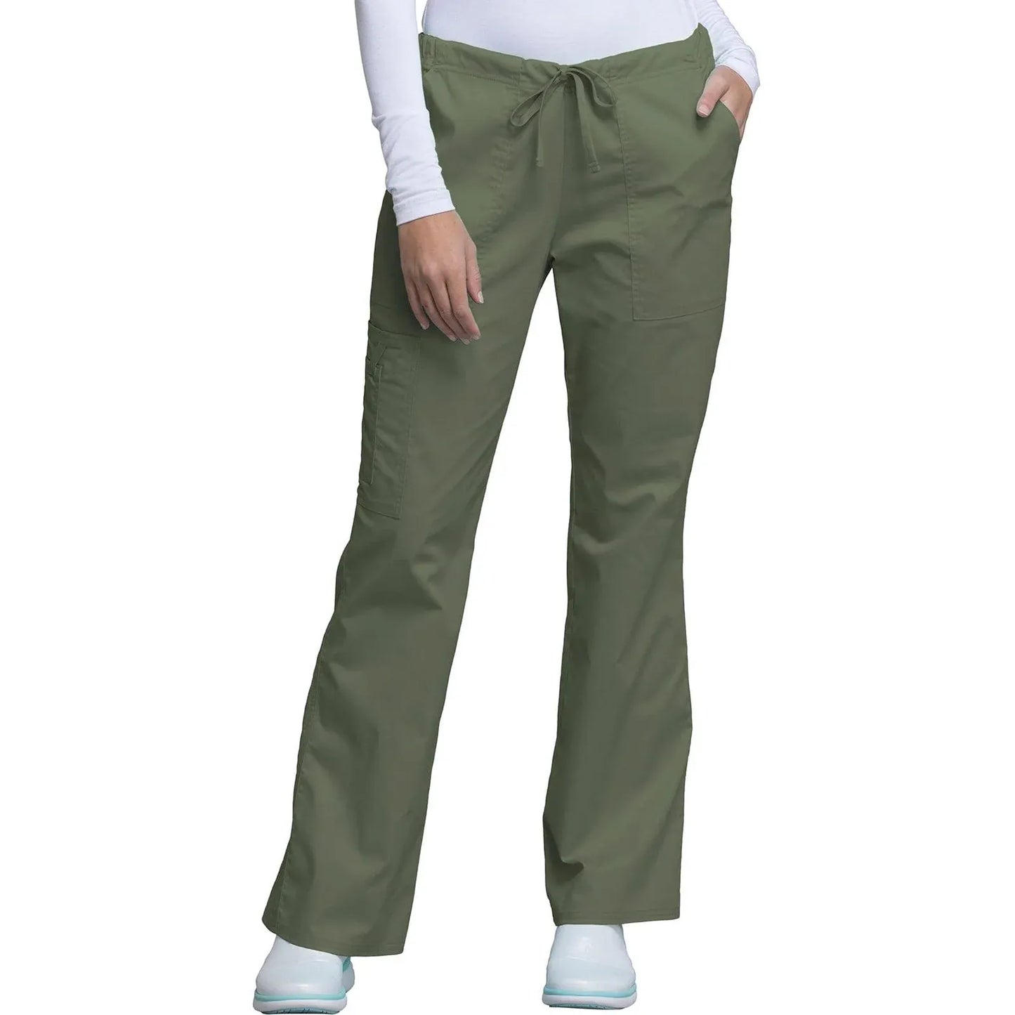Cherokee Scrubs Pants XL / Regular Cherokee Workwear Core Stretch 4044 Scrubs Pants Womens Mid Rise Drawstring Cargo Olive