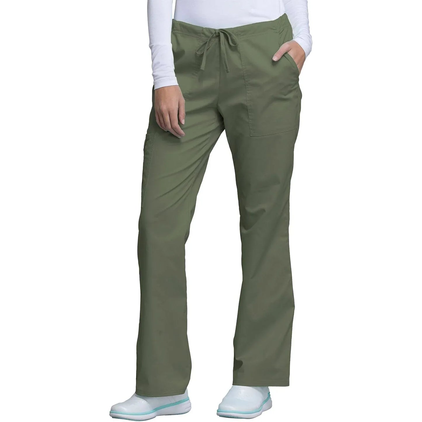 Cherokee Scrubs Pants XL / Regular Cherokee Workwear Core Stretch 4044 Scrubs Pants Womens Mid Rise Drawstring Cargo Olive