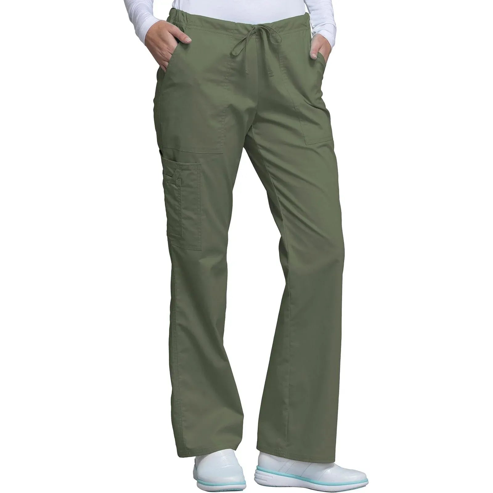 Cherokee Scrubs Pants XL / Regular Cherokee Workwear Core Stretch 4044 Scrubs Pants Womens Mid Rise Drawstring Cargo Olive