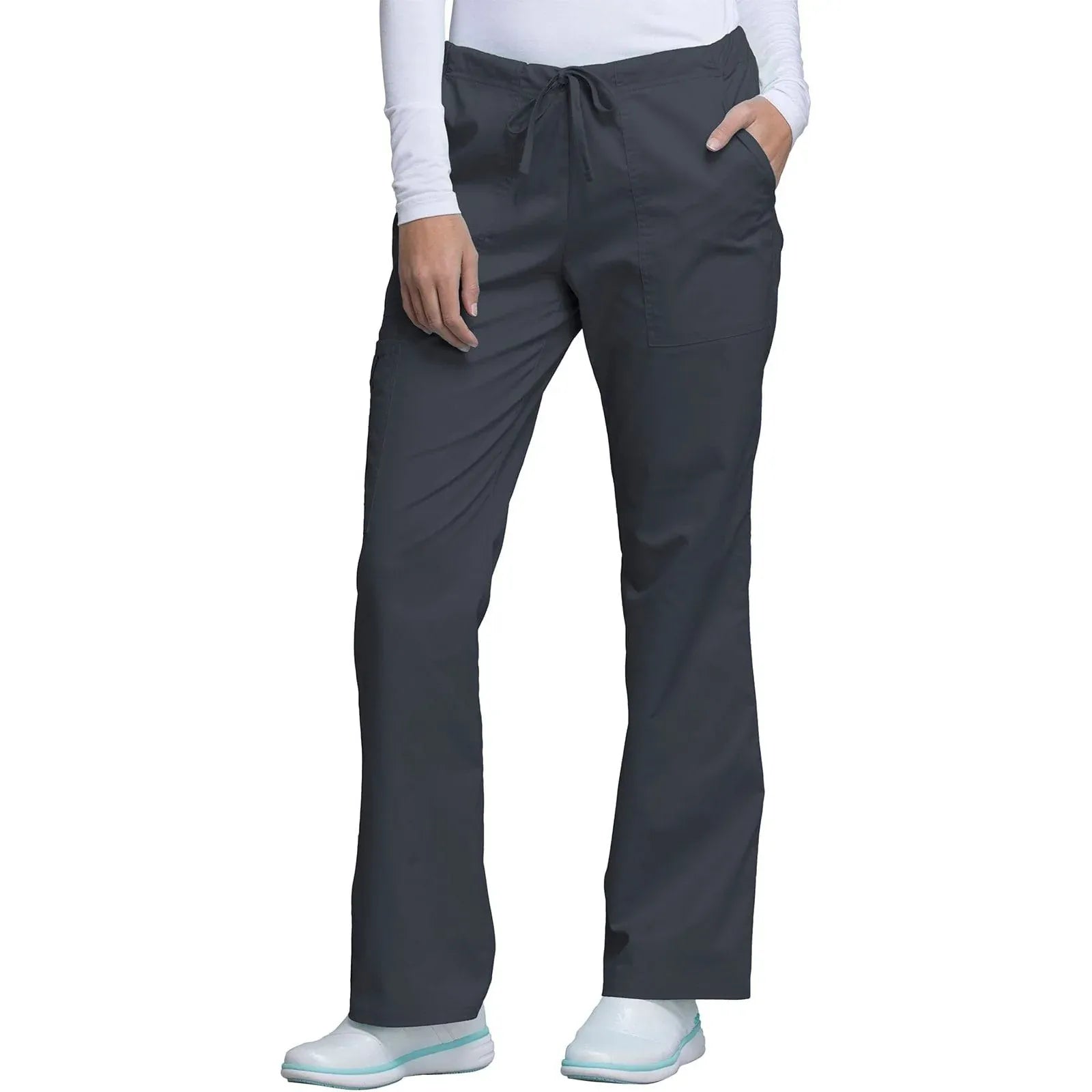 Cherokee Scrubs Pants Cherokee Workwear Core Stretch 4044 Scrubs Pants Womens Mid Rise Drawstring Cargo Pewter