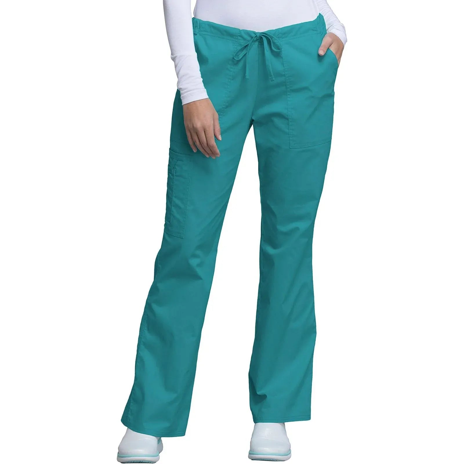 Cherokee Scrubs Pants XL / Regular Cherokee Workwear Core Stretch 4044 Scrubs Pants Womens Mid Rise Drawstring Cargo Teal Blue