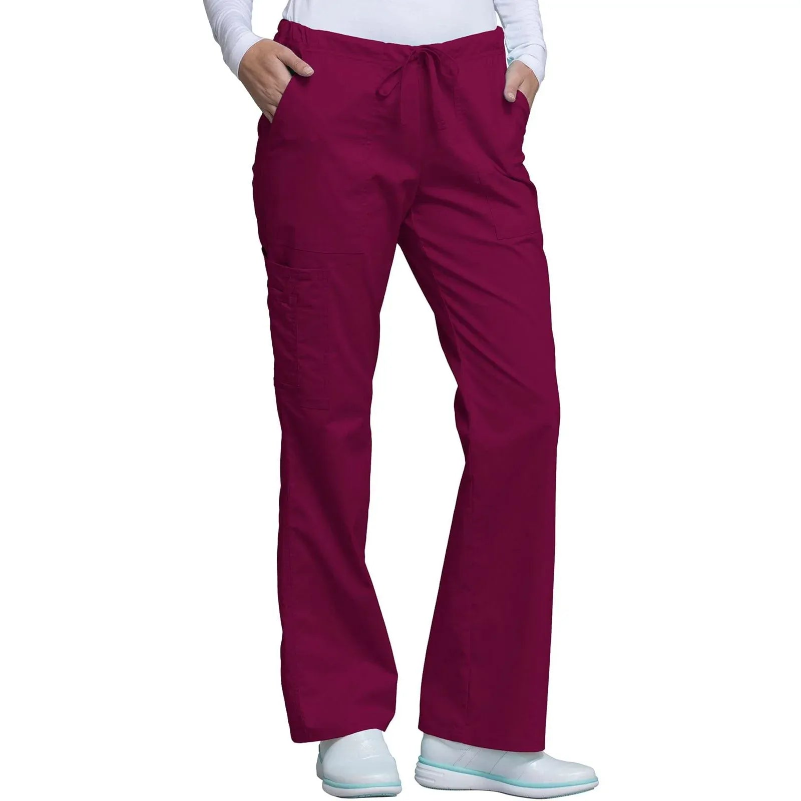Cherokee Scrubs Pants 2XL / Regular Length Cherokee Workwear Core Stretch 4044 Scrubs Pants Womens Mid Rise Drawstring Cargo Wine