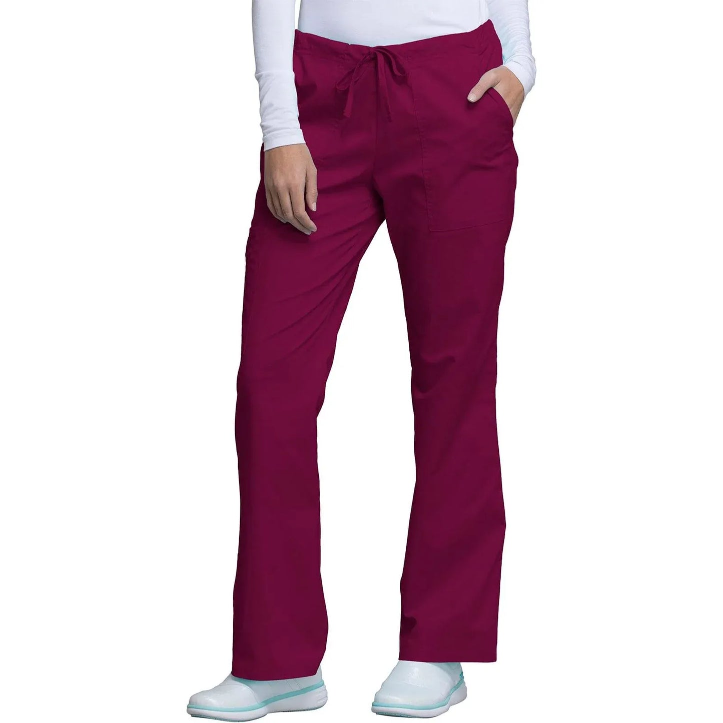 Cherokee Scrubs Pants Cherokee Workwear Core Stretch 4044 Scrubs Pants Womens Mid Rise Drawstring Cargo Wine