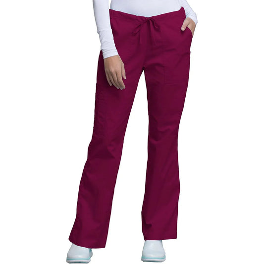 Cherokee Scrubs Pants Cherokee Workwear Core Stretch 4044 Scrubs Pants Womens Mid Rise Drawstring Cargo Wine