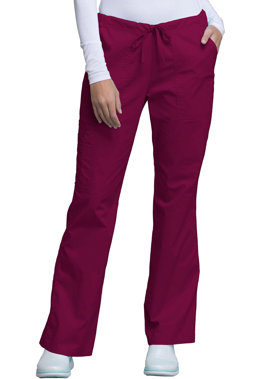 Cherokee Scrubs Pants Cherokee Workwear Core Stretch 4044 Scrubs Pants Womens Mid Rise Drawstring Cargo Wine